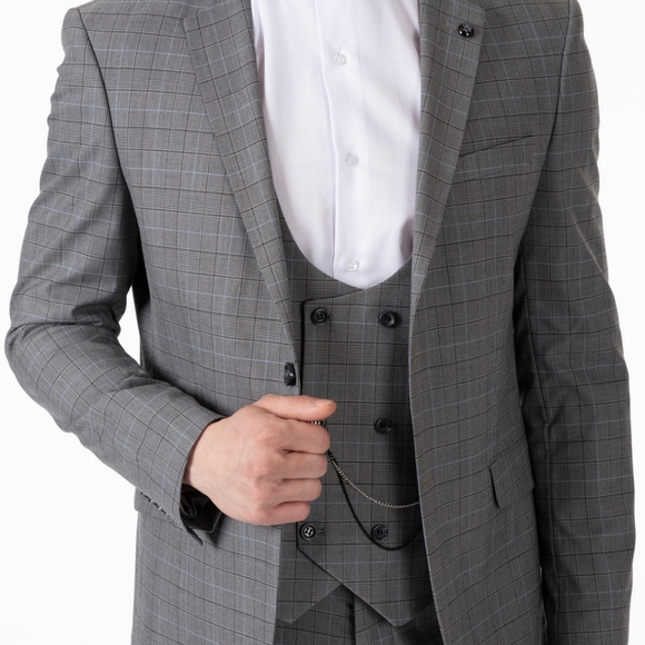 3 Piece Grey Plaid Check Suit 36R x 30W - Picture 3 of 6